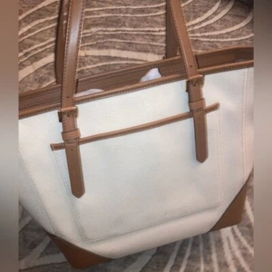 Michael Kors Aria Natural Brown Large Canvas Leather Tote Bag Purse Luggage NWT - Picture 1 of 13
