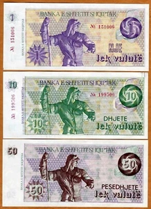 SET Albania, 1-10-50 lek valute, ND (1992), P-48A-49a-50b aUNC-UNC - Picture 1 of 2