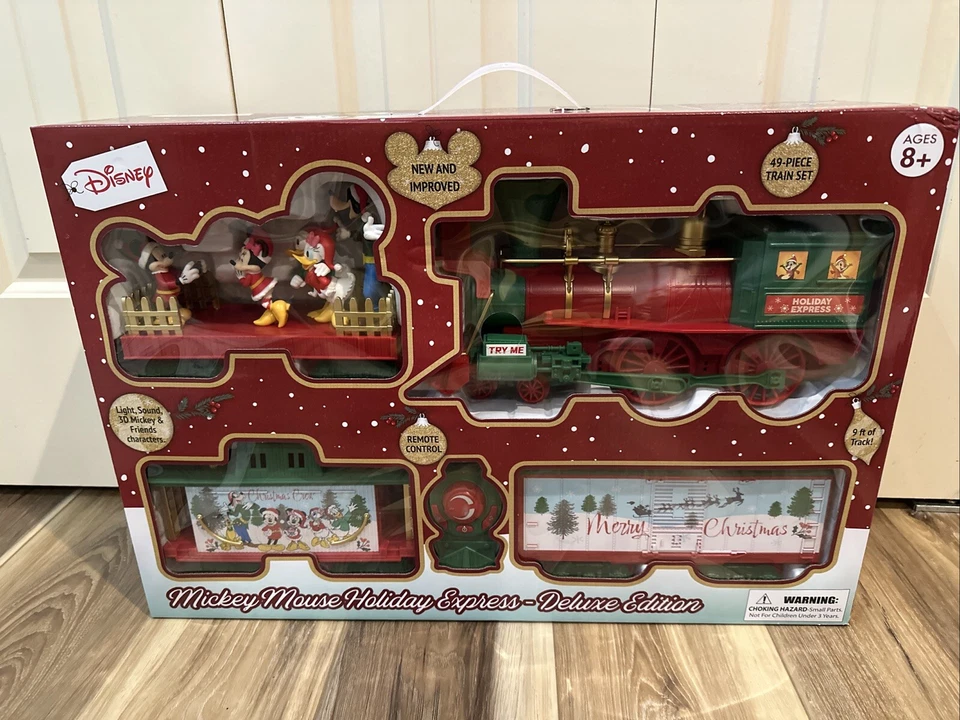 DISNEY Mickey Mouse Holiday Expr Deluxe Edition 49pc Train Set w/Remote Open Box