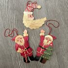 Vintage Lot of 3 Laminated Wood Shaving Christmas Ornaments Santa Claus 4”