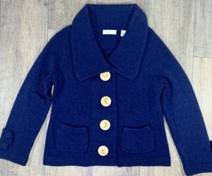 Sleeping On Snow Cardigan Sweater Women's Medium Navy Blue 90% Lambs Wool Snail - Picture 1 of 12