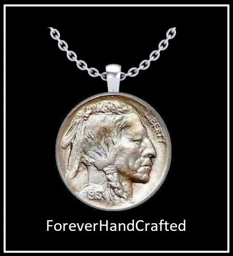 Collar ForeverHandCrafted CABEZA INDIA NÍQUEL - moneda de búfalo de plata de colección de Estados Unidos Foto 1 de 4