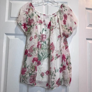 Luisa Ricci Italy Off Shoulder Blouse Sz L Silk Floral Lined Cottage Core Sheer - Picture 1 of 12