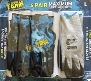 Gorilla Grip Maximum Grip Gloves 4 Pack Never Slip Gloves SIZE LARGE - Picture 1 of 3