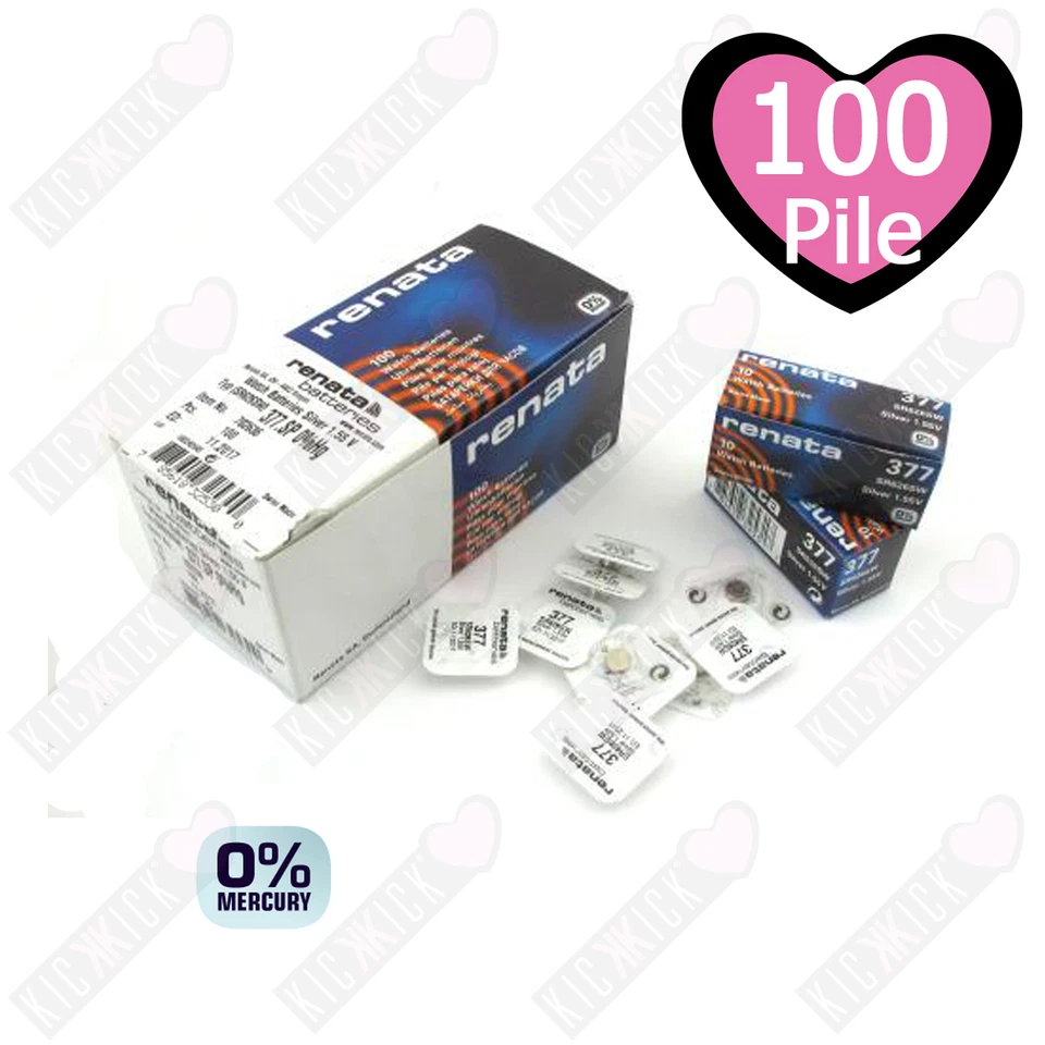 100 Batterie Renata 377 Ossido D'argento Bottone SR626SW 1.55V Swiss Made