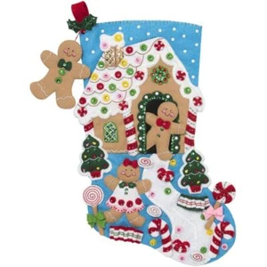 Bucilla Felt Applique Christmas Stocking Kit GINGERBREAD DREAMS 18 inch - Picture 1 of 2