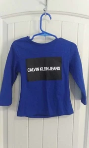 Calvin Klein Jeans Kid's 2T Blue Crew Neck T-Shirt Long Sleeve 100% Cotton NEW - Picture 1 of 7