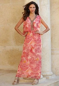 DENIM 24/7 Bead Embellished Paisley Caftan Maxi Dress 16W 18W 20W 22W 24W - Picture 1 of 7