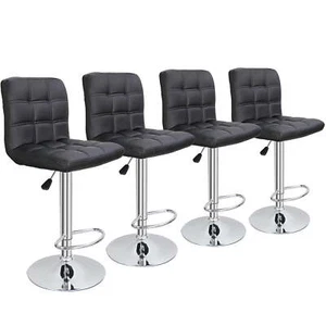 Set of 4 Bar Stools Swivel Adjustable Bar Chairs PU Leather w/Backrest - Picture 1 of 12