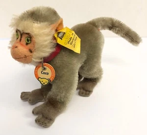 1950s Steiff COCO Monkey Baboon Mini Plush Mohair Green Eyes Vintage TAGS INTACT - Picture 1 of 3
