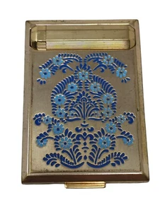 Antique Richard Hudnut "Floral blue enamel" Combo Compact Mirror - Picture 1 of 8