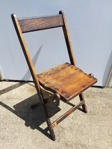 Vintage Slat Wood Folding Chair Dark Patina - Picture 1 of 16