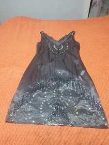 Spotlight by Warehouse Silver Silk Fit&Flare Shift Dress Size 14 Party 20's - Picture 1 of 18