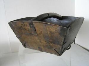Primitive Americana Wood Dove tailed forged Iron Grain Berry Basket Bucket