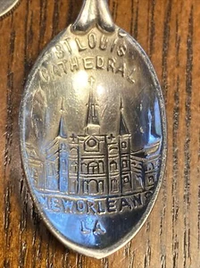 Sterling Silver Souvenir Spoon New Orleans, LA St Louis Cathedral Flower Handle - Picture 1 of 6