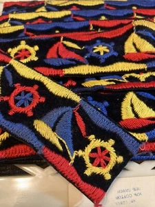 7 1/2 Yds. Vintage Velvet Trim Embroidered  Sailboats 1 1/2” Wide Cotton Rayon - Picture 1 of 3