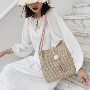 Simple Fashion Straw Woven Tote Bag Summer Beach Fashion Handbag Shoulder Bag - Picture 1 of 13