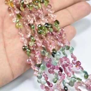 Cuentas de piedras preciosas briolette con forma de corazón de pera facetada de turmalina multicolor 10 piezas - Imagen 1 de 14