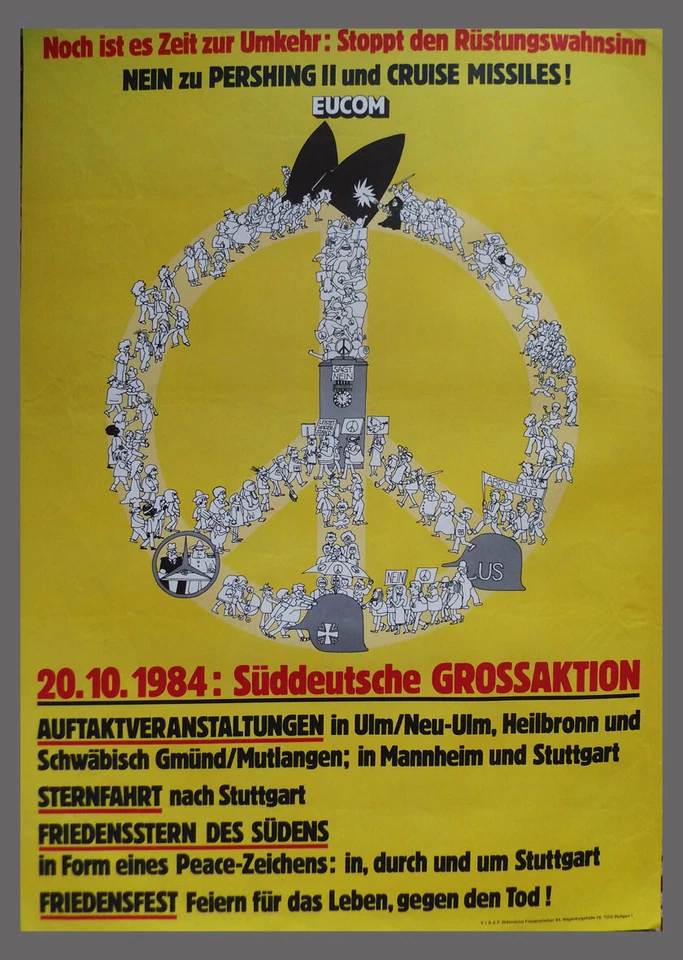 Nein zu Pershing II  Missiles Demonstration  20.10.1984 Stuttgart  84x59 cm P859 - Bild 1 von 1