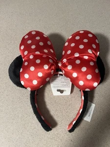 Disney Parks Minnie Mouse Ears Headband Oversized Bow Polkadot Red And Black NWT - Picture 1 of 2