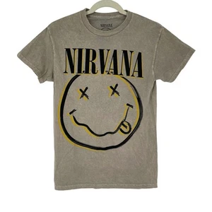 Offiziell lizenziertes Nirvana Nevermind Smiley Grunge T-Shirt beige Acid Wash Small - Bild 1 von 5