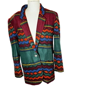 Vintage Southwestern Blazer Jacke Mehrfarbig Azteken Muster Boho Retro 80er SM - Bild 1 von 9