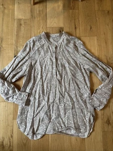 east size 14 100% linen floral patterned grey beige white shirt - Picture 1 of 4