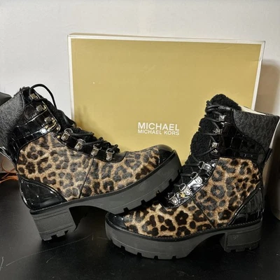 MICHAEL KORS Khloe Mixed Media Calf Hair Leather Combat Boots Shoes US 9 M NWB  - Image 1 of 4