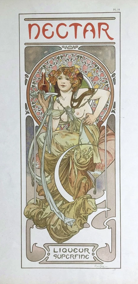 Alphonse Mucha - Documents Décoratifs Plaque 14 Nectar / Art Nouveau Jugendstil - Photo 1/1