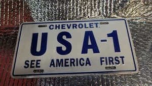 "CHEVROLET USA-1 SEE AMERICA FIRST" NEW BLEM FRONT LICENSE PLATE CAMARO CHEVELLE - Picture 1 of 10