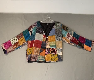 Sacred Threads Jacket Womens Small Medium Patchwork Silk Boho India Fabric - Picture 1 of 18