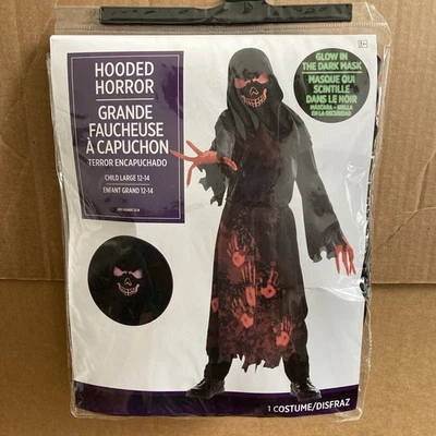 Disfraz de Halloween para niños con capucha horror brilla en la oscuridad máscara niño grande 12-14 nuevo en paquete Foto 1 de 4