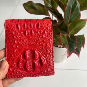 Red / Black Bifold Leather Wallet Men's Large Capacity RFID Block Extra Slot - Picture 1 of 14