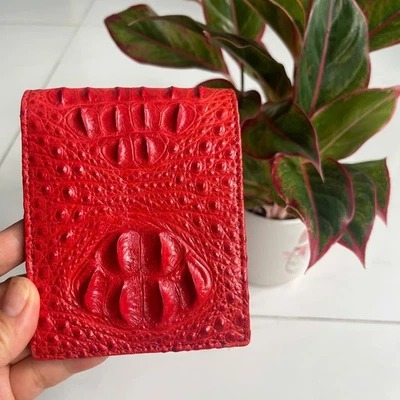 Red / Black  Bifold Leather Wallet Men's Large Capacity RFID Block Extra Slot - Image 1 of 4