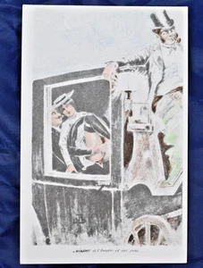 CPA CARTE POSTALE ANCIENNE LITHOGRAPHIE EROTICA COCHER A L'HEURE ET AU PAS 1940 - Picture 1 of 2