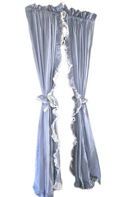 Nuevo Par de paneles de cortina de ventana Priscilla con volantes de 2 piezas con 2 lazos verde azulado, con bolsa Foto 1 de 4