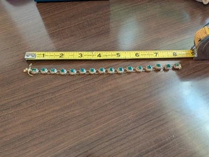 Vintage Oval Cut Lab-Created Green Emerald Set in Flowers Tennis Bracelet - Picture 1 of 4