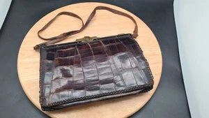 Vintage Art Deco Krokodilleder Clutch Handtasche - Messingschloss - Restauration  - Bild 1 von 19