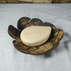 Wooden Soap Dish Holder Leaf Shaped Coconut Shell Wood Handmade Bathroom 
