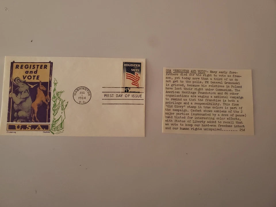 1964 Jackson Chickering Register and Vote U.S.A. FDC With insert - Image 1 of 1