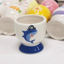 Egg Cup Blue Shark Pattern Lovely Thai Ceramic Kitchenware Collect Home Decor
