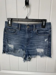 ABERCROMBIE & FITCH High Rise Blue Denim Cut Off Jean Shorts Women's Size 28 / 6 - Picture 1 of 3