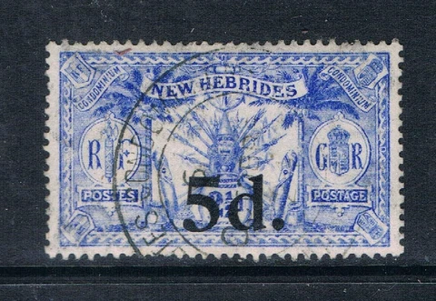 New Hebrides 1924 - 5d on 2½d Weapon & Idols -Ultramarine- SC 39 [SG 42] USED B3 Cover