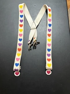 Vintage Suspenders 23” Multi Color Hearts - Picture 1 of 5