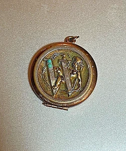 Vintage Round Gold Filled Turquoise Cherub Initial W Locket Pendant 💗 - Picture 1 of 3