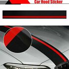 Racing Car Stripe Front Hood Sticker 5D Glossy Carbon Fiber Texture Black & Red