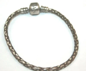 Pandora White and Brown Leather Bracelet 7" [012WEJ] - Picture 1 of 3