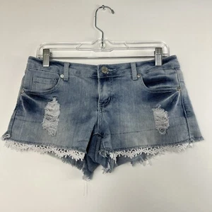Rue 21 Jean Shorts Size 3 / 4 Blue Denim Hot Pants Low Rise Cutoff Distressed - Picture 1 of 9