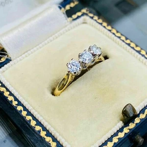 Simulated Engagement Ring 14k Yellow Gold Plated 1.50 CT Round Cut Diamond - Picture 1 of 8