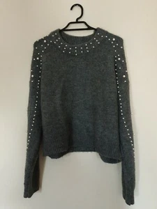 Womens Dotti jumper one size grey pearls long sleeve knit soft stretch 113 - Picture 1 of 8